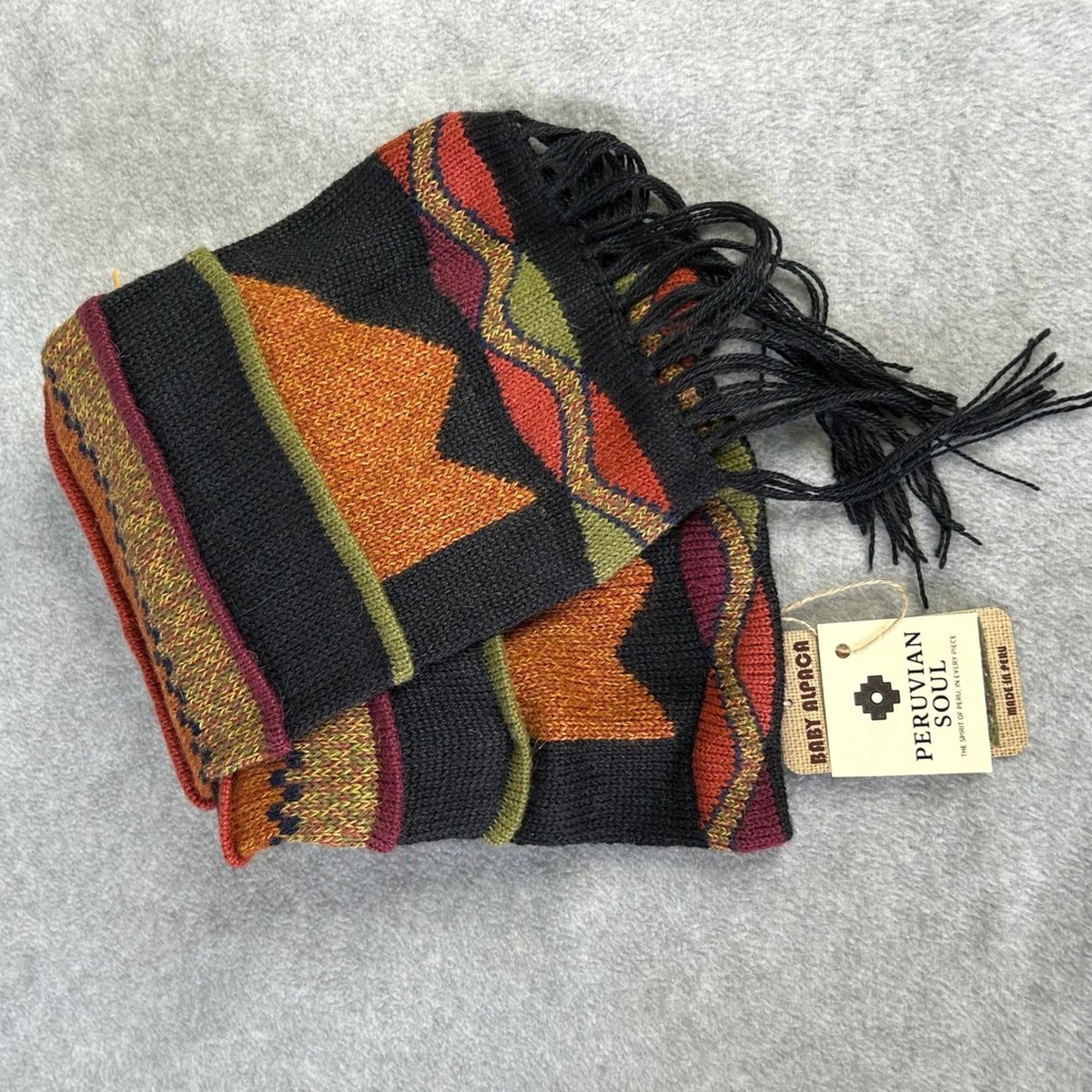 Peruvian Alpaca Wool Beanie Scarf 2 in 1 Knit Black Sky Cabincore Peruvian Soul - Picture 11 of 14